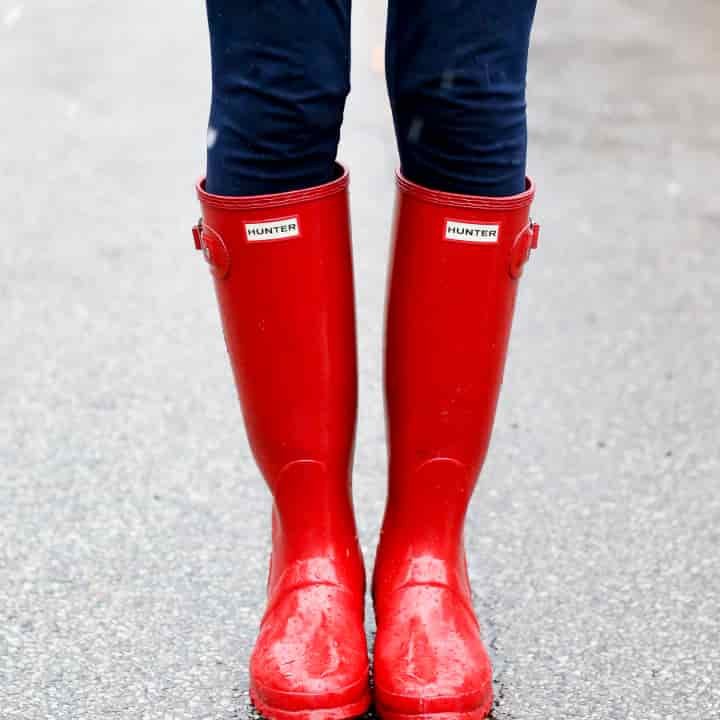 red glossy hunter boots