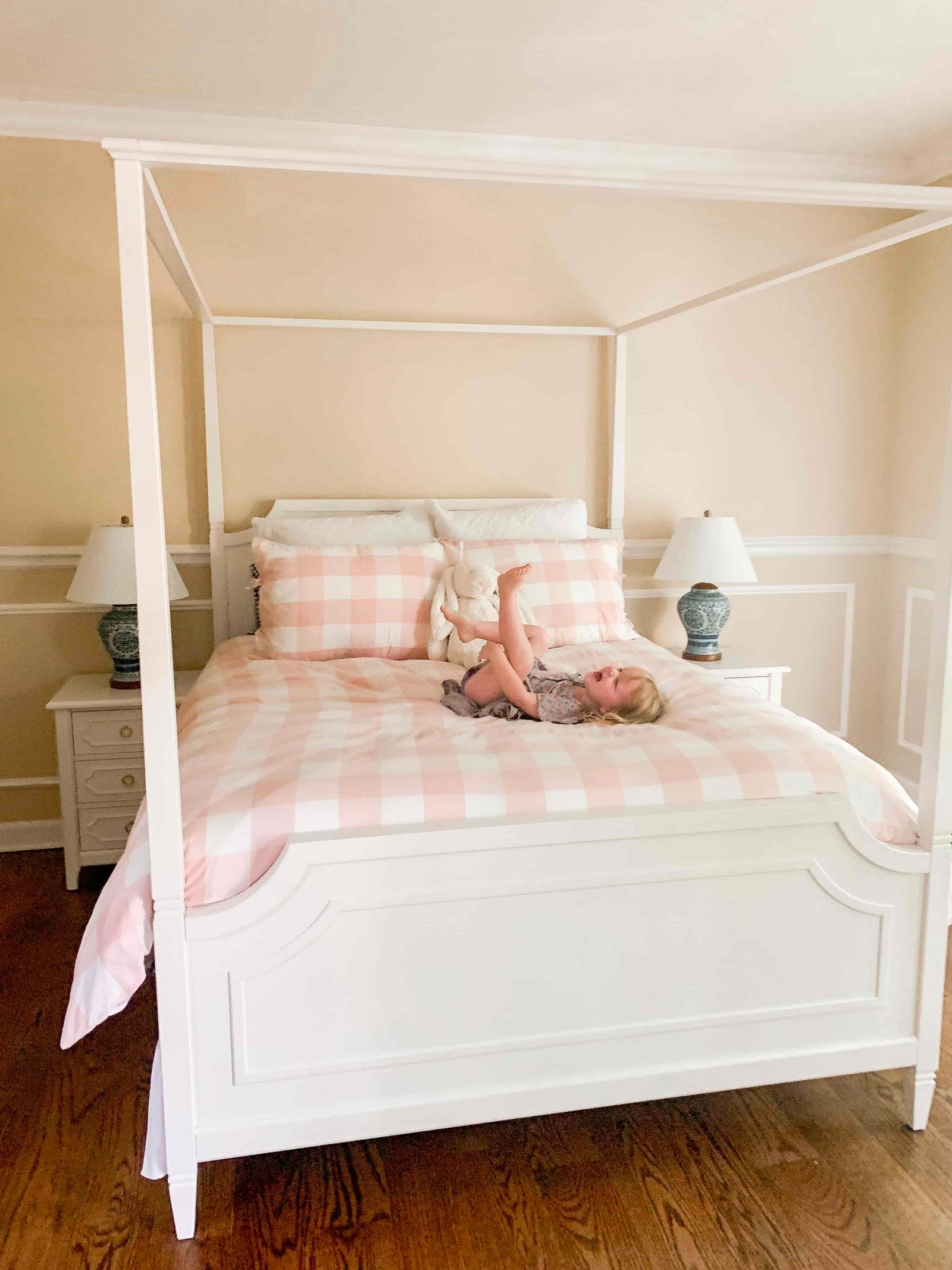 gingham pink and white comforter
