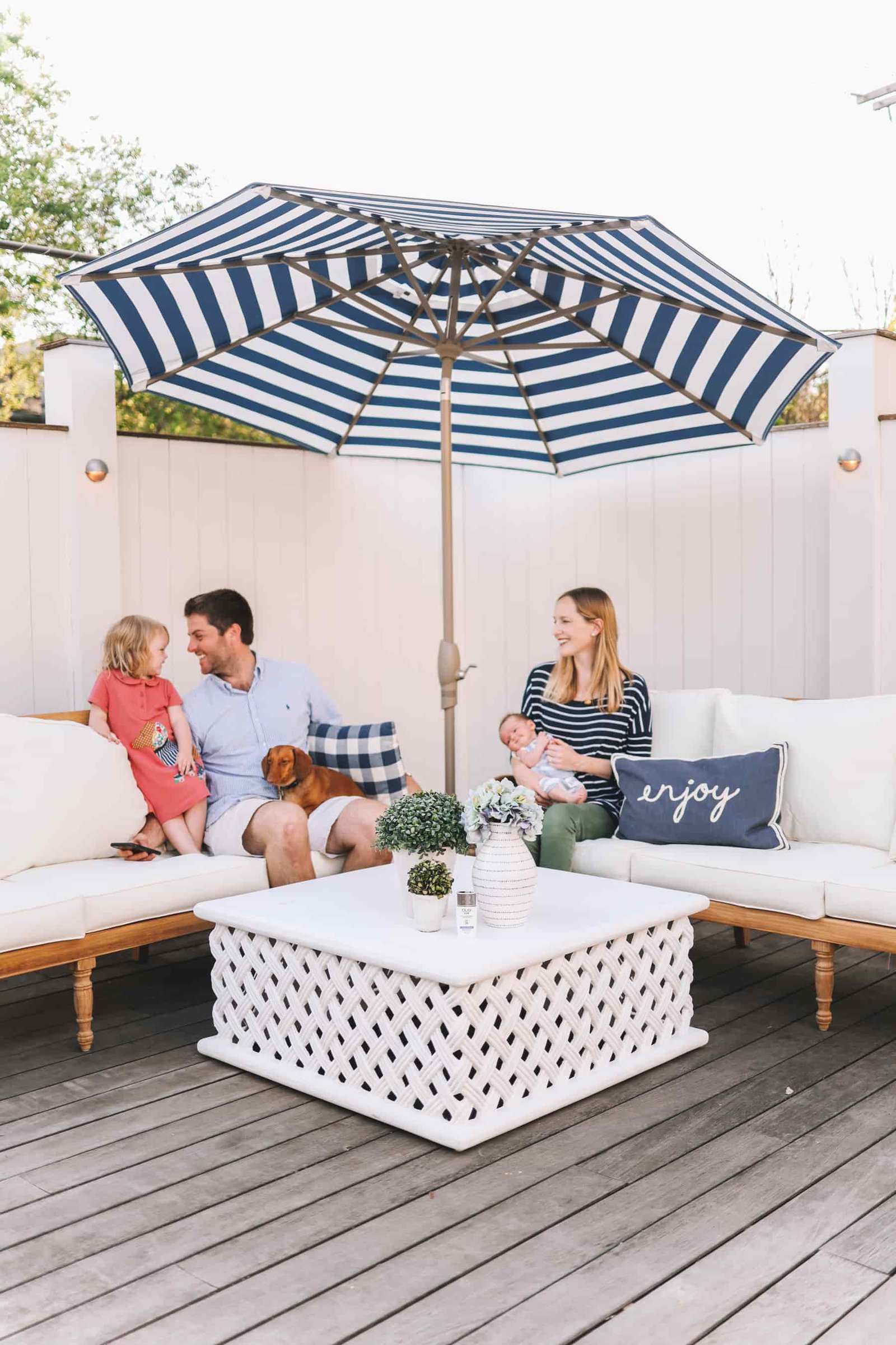 Happy family enjoying their preppy deck