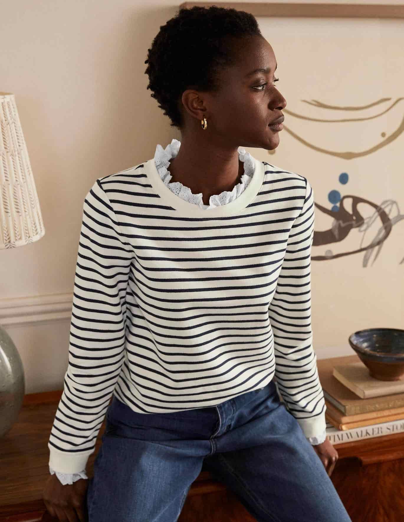 Striped Ruffle-Collar Sweatshirt Striped Ruffle-Collar Sweatshirt | Recent Finds 8/13
